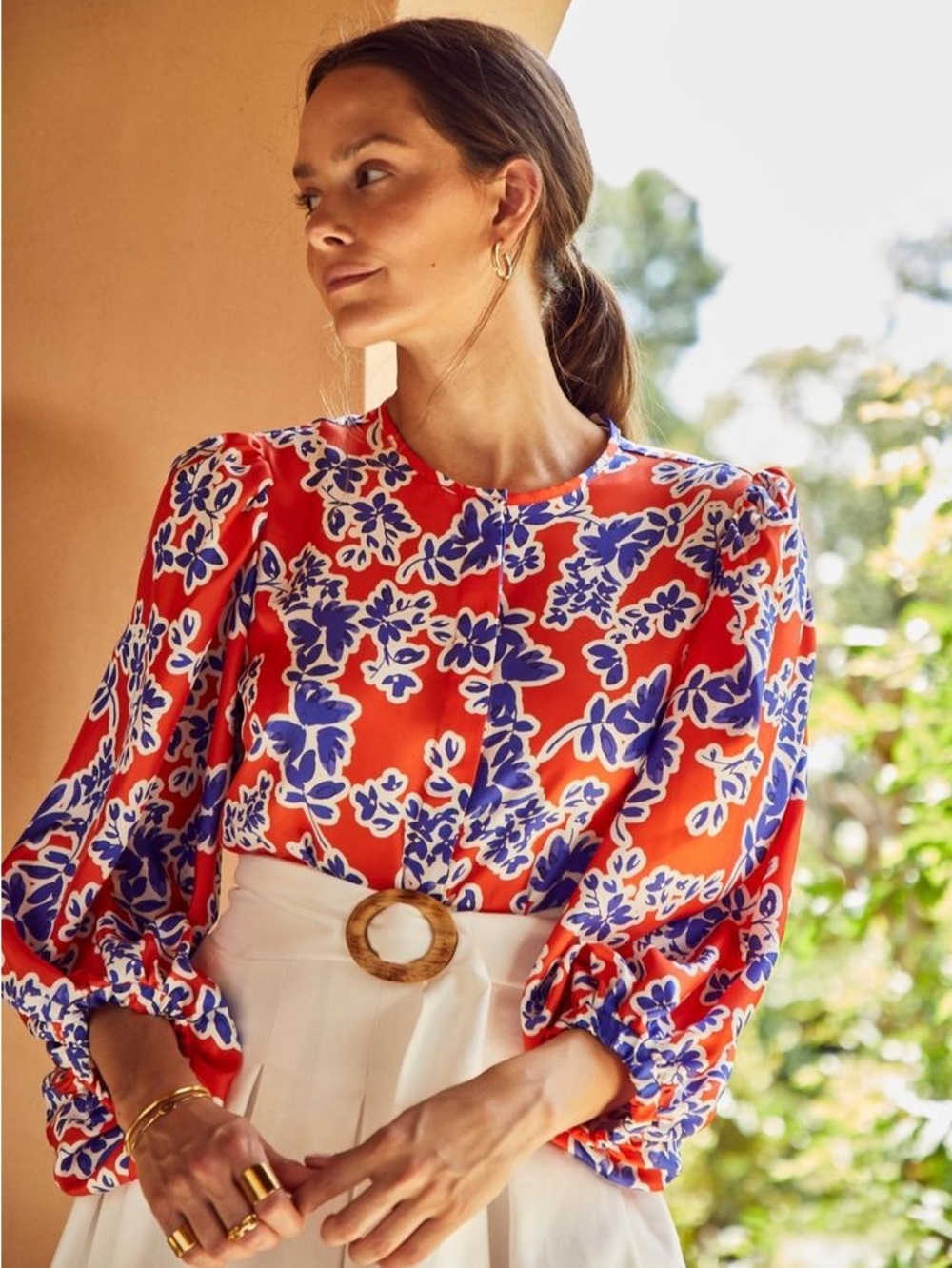 Hunter Bell Finley Blouse Silk Puffed Sleeve Button Down Size M